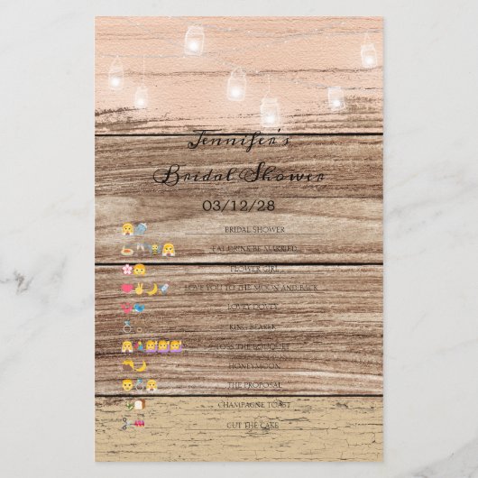 ブライダルシャワーゲーム絵文字素朴木材 (裏面)