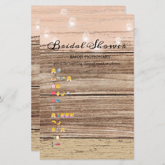 ブライダルシャワーゲーム絵文字素朴木材 (正面/裏面)
