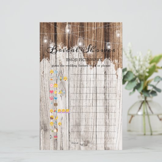 ブライダルシャワーゲーム絵文字素朴木材 (スタンド正面)