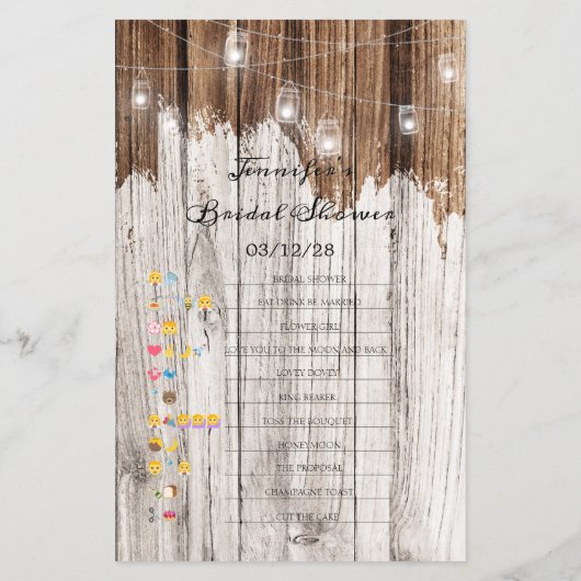 ブライダルシャワーゲーム絵文字素朴木材 (裏面)