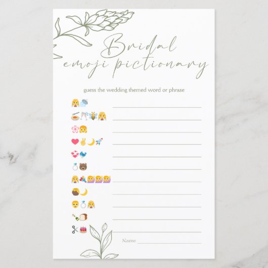 ブライダルシャワーゲーム絵文字Pictionary Sage Boho (正面)