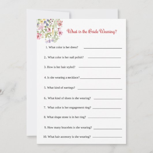 ブライダルシャワーゲーム花嫁が着ているもの 招待状 (正面)