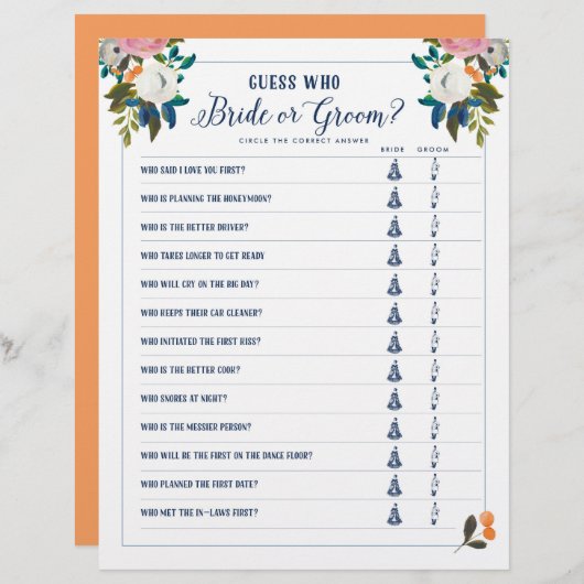 ブライダルシャワーゲーム誰が花嫁または花婿ゲームを推測 (正面/裏面)