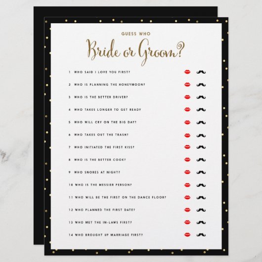 ブライダルシャワーゲーム誰が花嫁または花婿ゲームを推測 (正面/裏面)