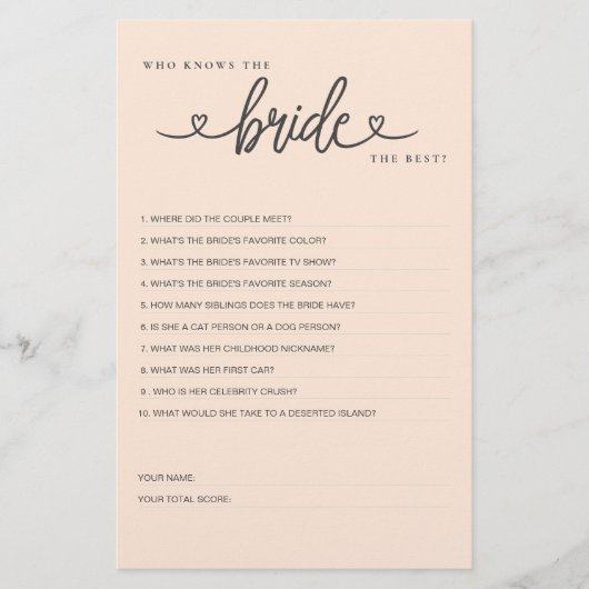 ブライダルシャワーゲーム誰が花嫁を知っ最高のている？ (正面)