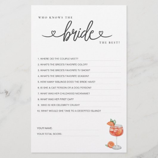 ブライダルシャワーゲーム誰が花嫁を知っ最高のている? (正面)