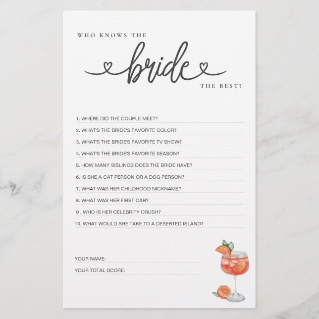 ブライダルシャワーゲーム誰が花嫁を知っ最高のている？ (正面)