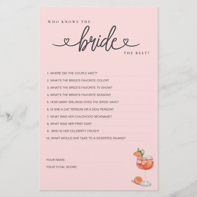 ブライダルシャワーゲーム誰が花嫁を知っ最高のている？ (正面)