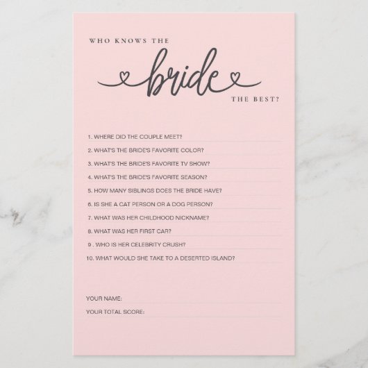 ブライダルシャワーゲーム誰が花嫁を知っ最高のている？ (正面)