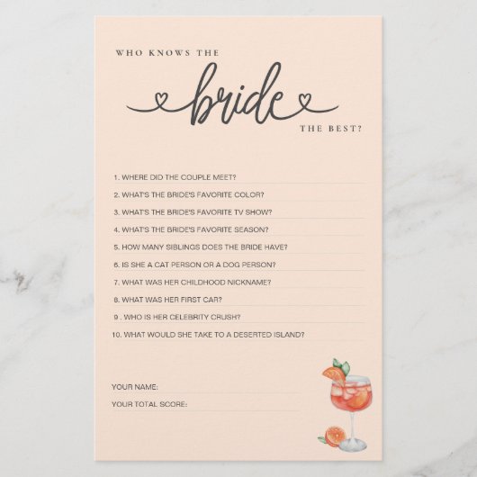 ブライダルシャワーゲーム誰が花嫁を知っ最高のている？ (正面)