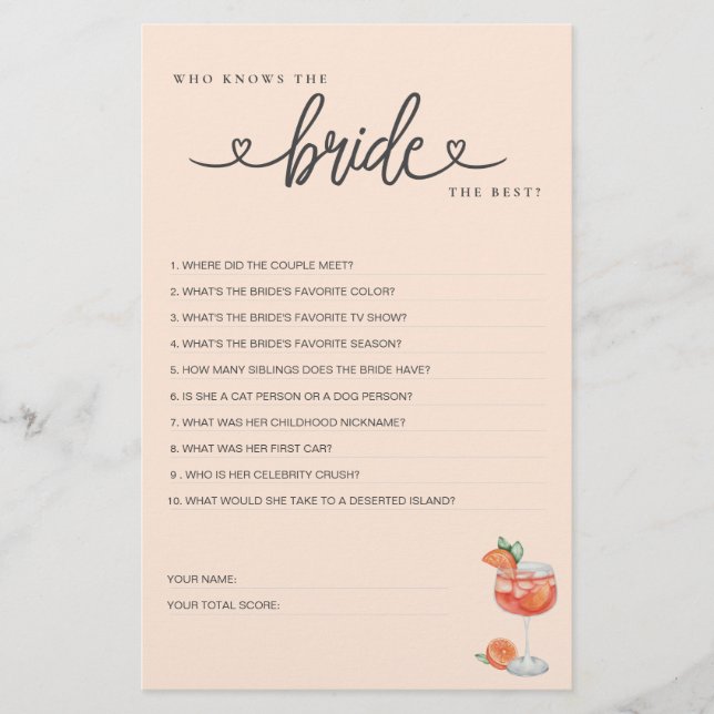 ブライダルシャワーゲーム誰が花嫁を知っ最高のている？ (正面)