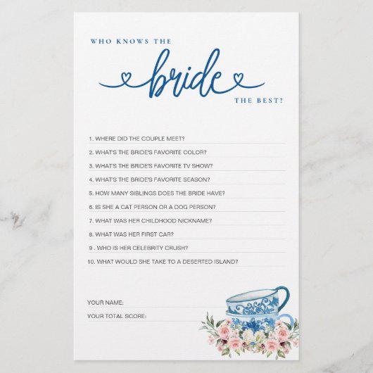 ブライダルシャワーゲーム誰が花嫁を知っ最高のている？ (正面)