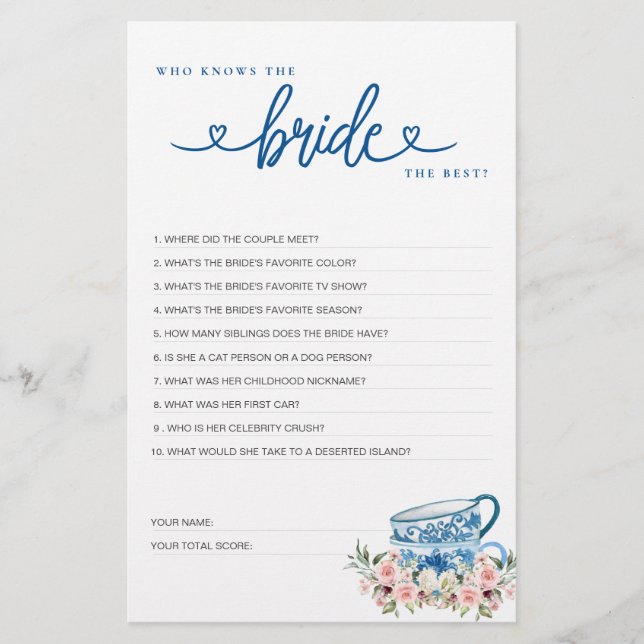 ブライダルシャワーゲーム誰が花嫁を知っ最高のている？ (正面)