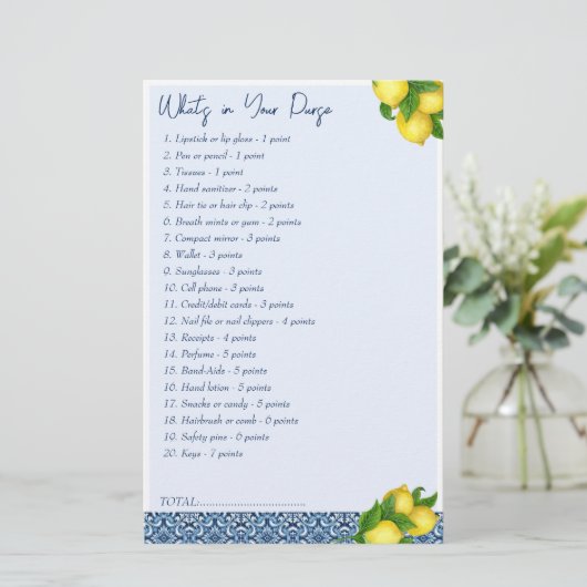 ブライダルシャワーゲーム財布の中に何があるか 便箋 (スタンド正面)