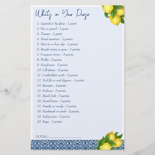 ブライダルシャワーゲーム財布の中に何があるか 便箋 (正面)