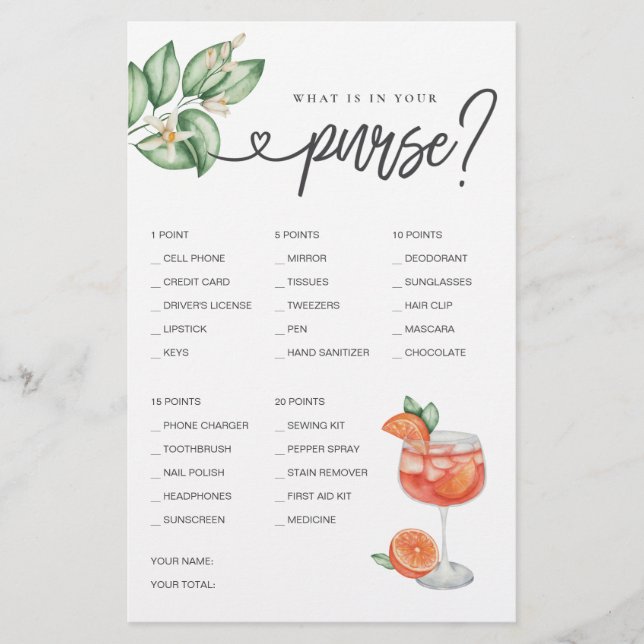 ブライダルシャワーゲーム財布の中身は？ (正面)