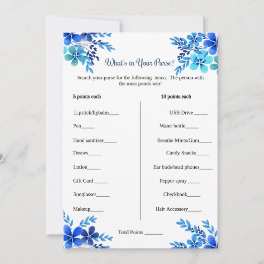 ブライダルシャワーゲーム財布ゲームの中身 招待状 (正面)