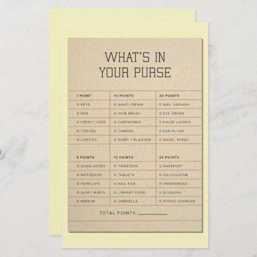 ブライダルシャワーゲーム財布ライブラリの内容 (正面/裏面)