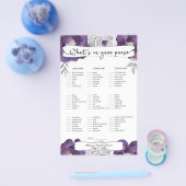 ブライダルシャワーゲーム財布/ビンゴ、紫フローラ チラシ (シングル)