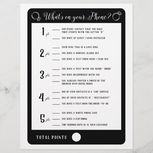 ブライダルシャワーゲーム電話の内容ゲーム チラシ (正面)