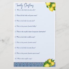 ブライダルシャワーゲーム20質問ゲーム 便箋