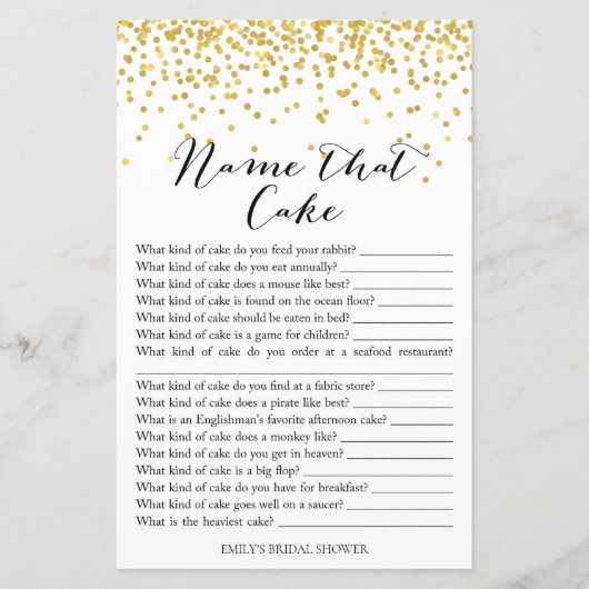 ブライダルシャワーゲーム – そのケーキと答え (正面)