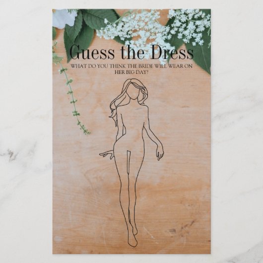 ブライダルシャワーゲーム ウェディングドレスを当てる 花柄 ウッド ボード チラシ (正面)