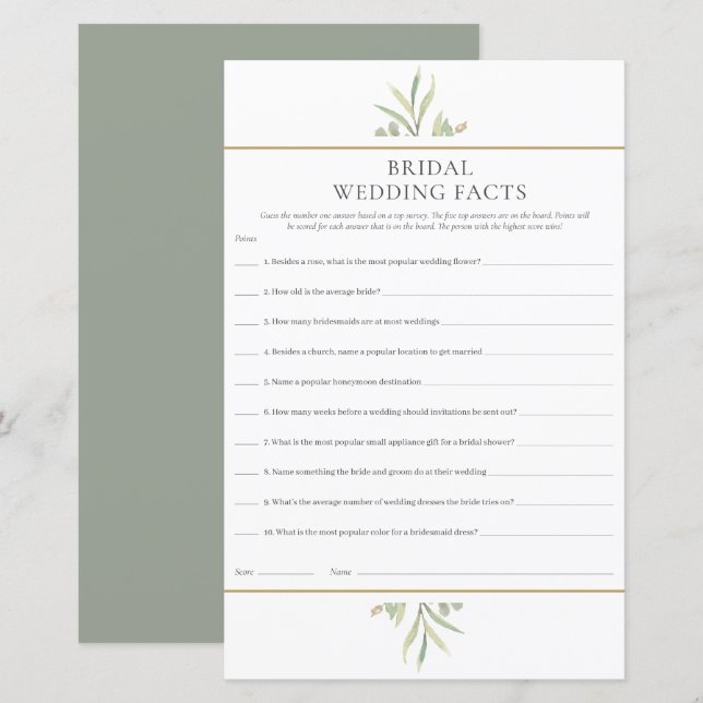 ブライダルシャワーゲーム ウェディング豆知識 (正面/裏面)