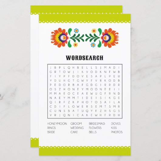 ブライダルシャワーゲーム ワードサーチゲーム フィエスタ (正面/裏面)