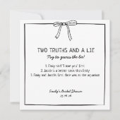 ブライダルシャワーゲーム「二つの真実と嘘」おもしろい事実 ノートカード (正面)