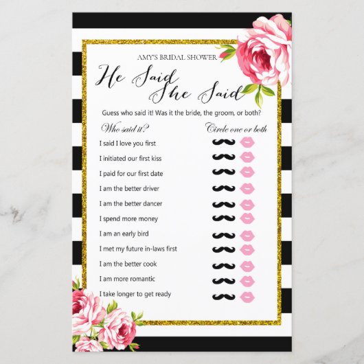 ブライダルシャワーゲーム – 彼は彼女は言った (正面)