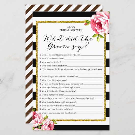 ブライダルシャワーゲーム – 新郎は何と言った (正面/裏面)