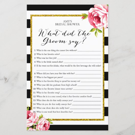 ブライダルシャワーゲーム – 新郎は何と言った (正面)