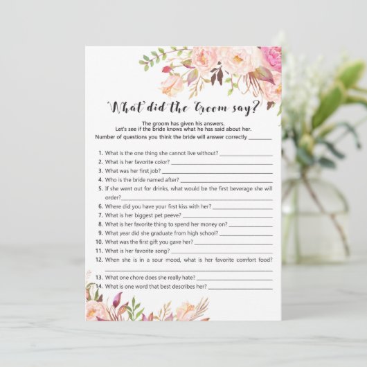 ブライダルシャワーゲーム – 新郎は何と言った 招待状 (スタンド正面)