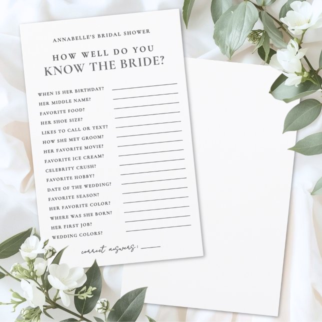 ブライダルシャワーゲーム 花嫁についての知恵比べ (How Well Do You Know The Bride Bridal Shower Game )