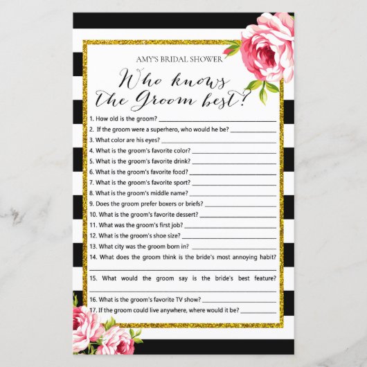 ブライダルシャワーゲーム – 誰が新郎を知っている最高のか (正面)