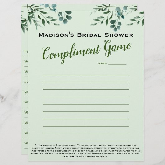 ブライダルシャワーゲーム💕 5単語の補完アイスブレイク (正面/裏面)