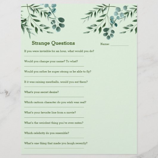 ブライダルシャワーゲーム💕 5単語の補完アイスブレイク (裏面)