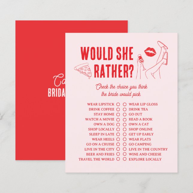 ブライダルシャワーゲーム「Would She Rather」Girl Gone Mild (正面/裏面)