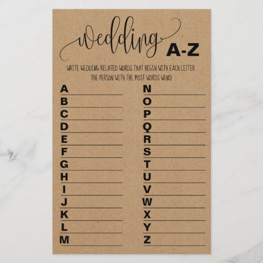 ブライダルシャワーゲームAからZカード チラシ (正面)