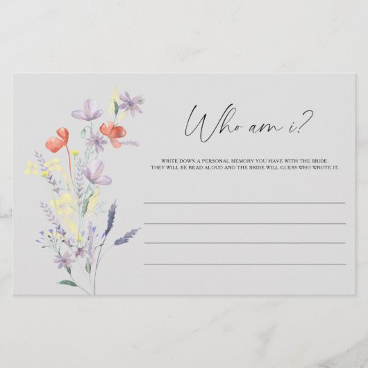 ブライダルシャワーゲームBoho+Floral+Who+am+I 便箋 (正面)