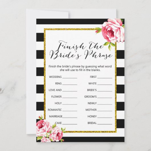 ブライダルシャワーゲームx2 – ゲストの検索 |フレーズ 招待状 (裏面)