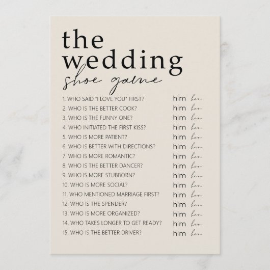 ブライダルシャワーゲー結婚ム – シューゲーム プログラム (正面)