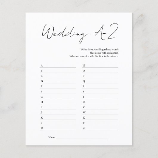 ブライダルシャワーゲ結婚ームのAZゲーム チラシ (正面)