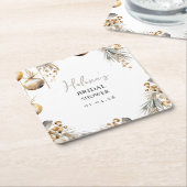 ブライダルシャワーコースター | ホリークリスマスデザイン スクエアペーパーコースター (アングル)