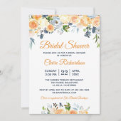 ブライダルシャワーコーラルピーチネイビーウォーターカラーフローラ 招待状 (正面)