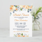ブライダルシャワーコーラルピーチネイビーウォーターカラーフローラ 招待状 (スタンド正面)
