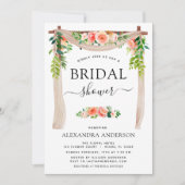 ブライダルシャワーコーラルピーチフローラグリーナリーアーチ 招待状 (正面)