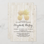 ブライダルシャワーゴールデンパイナップルカップル素朴ウッド 招待状 (正面/裏面)