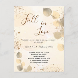 ブライダルシャワーゴールデンユーカリグリッター秋 インビテーションポストカード